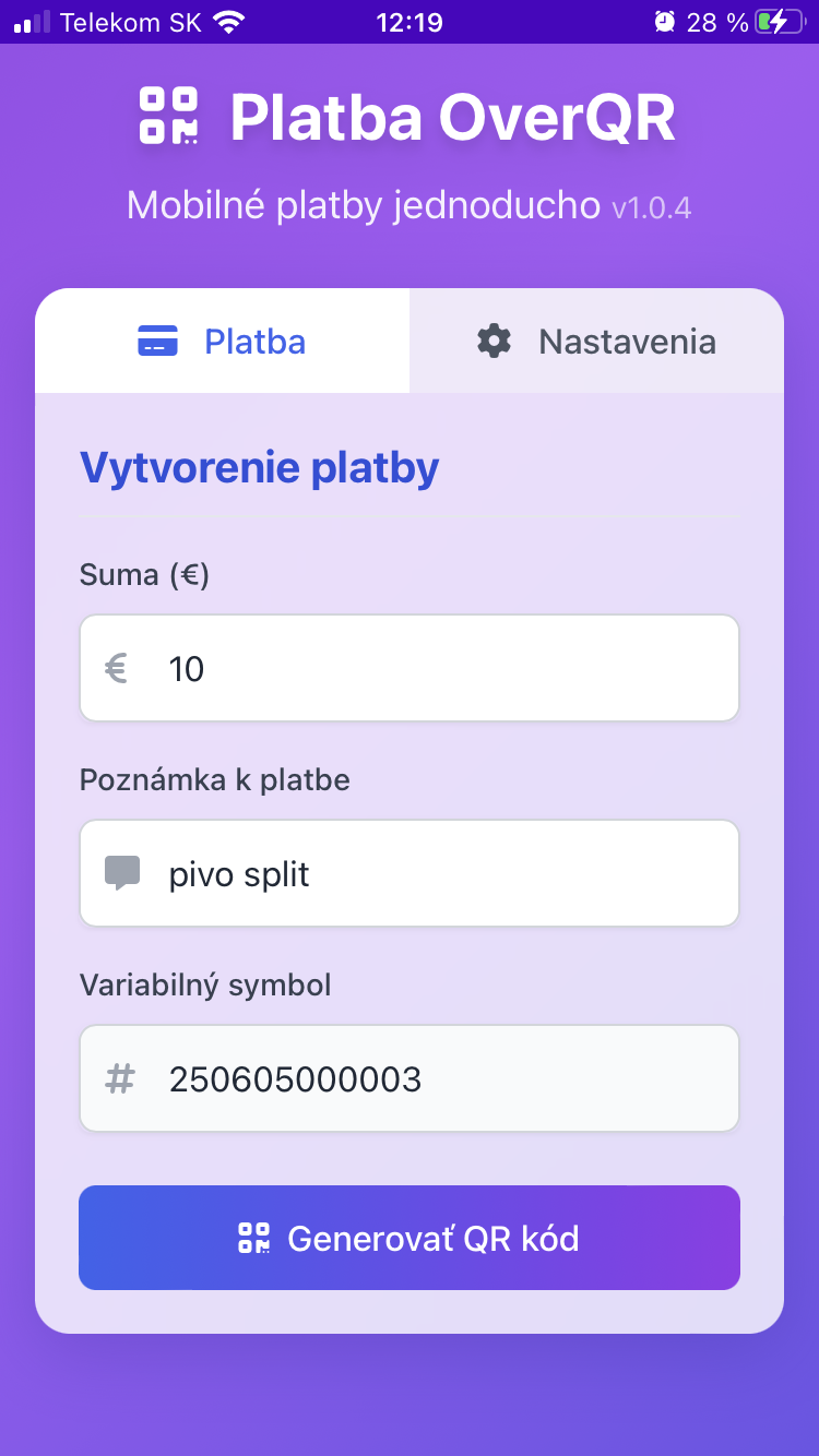Platba LeQR.SK — screenshot 2